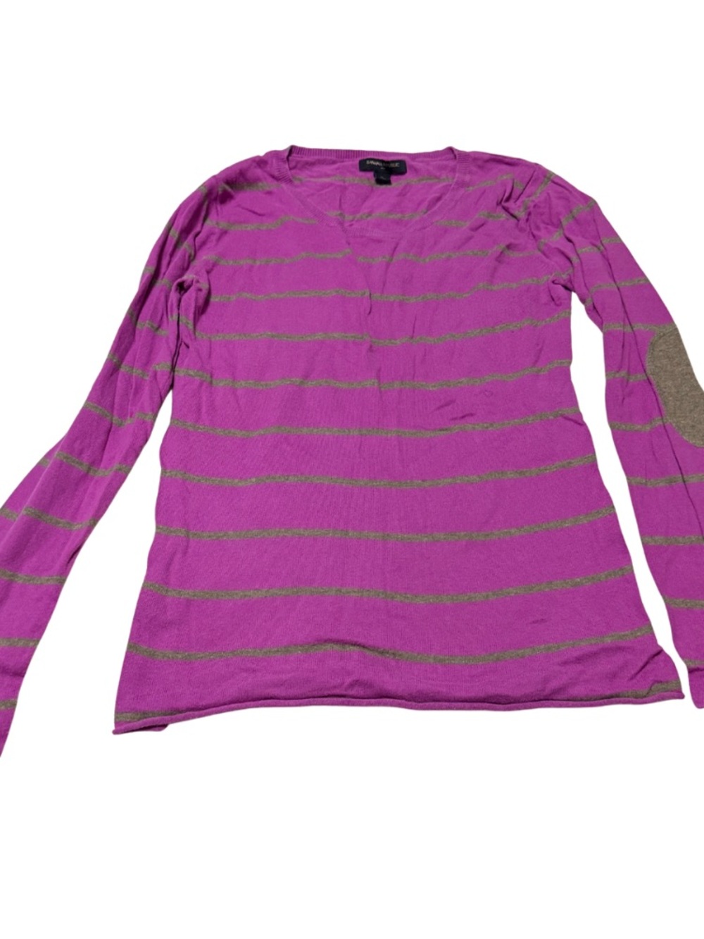 Banana Republic S Purple Striped Long-Sleeve Top with Elbow Patch
